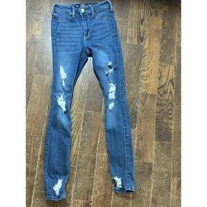Women's Hollister high-rise super skinny distressed leggings jeans‎ W24 L28 OR